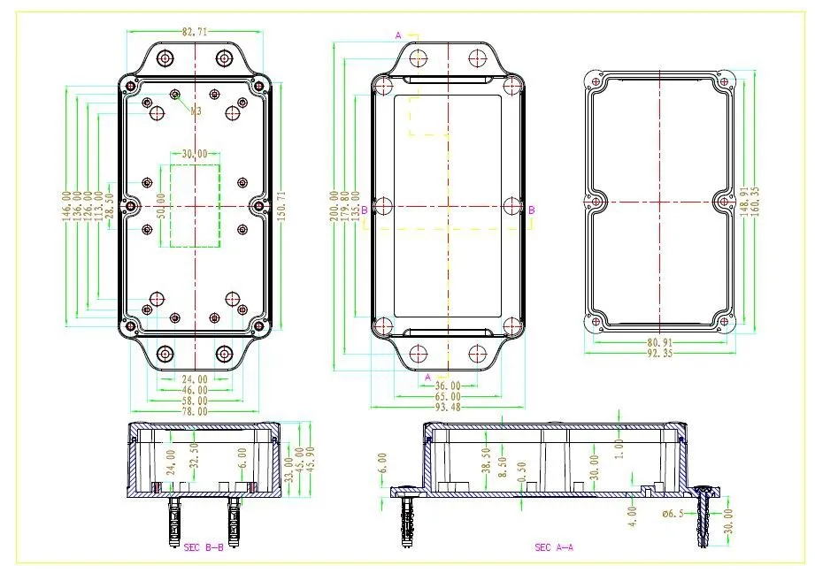 200*94*45 мм IP68 водонепроницаемая распределительная коробка ABS пластиковый