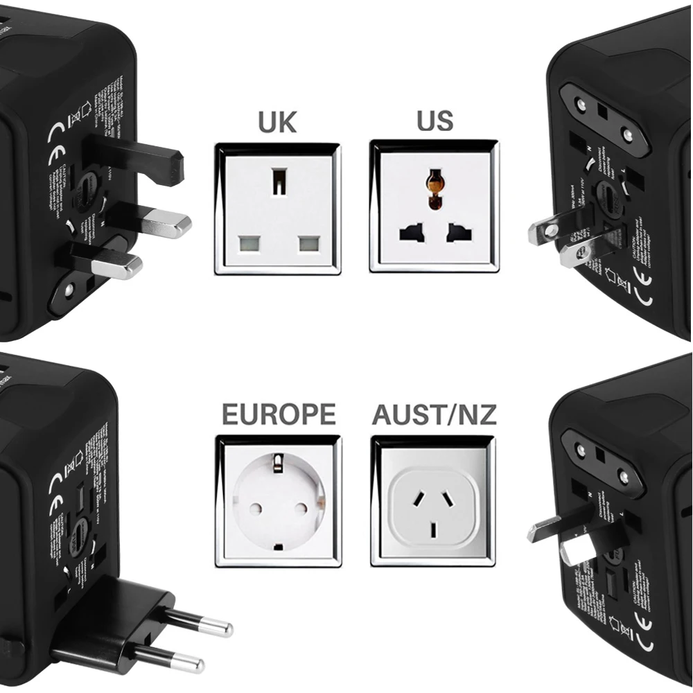Универсальный адаптер зарядного устройства FORNORM для путешествий с 4 USB разъемами