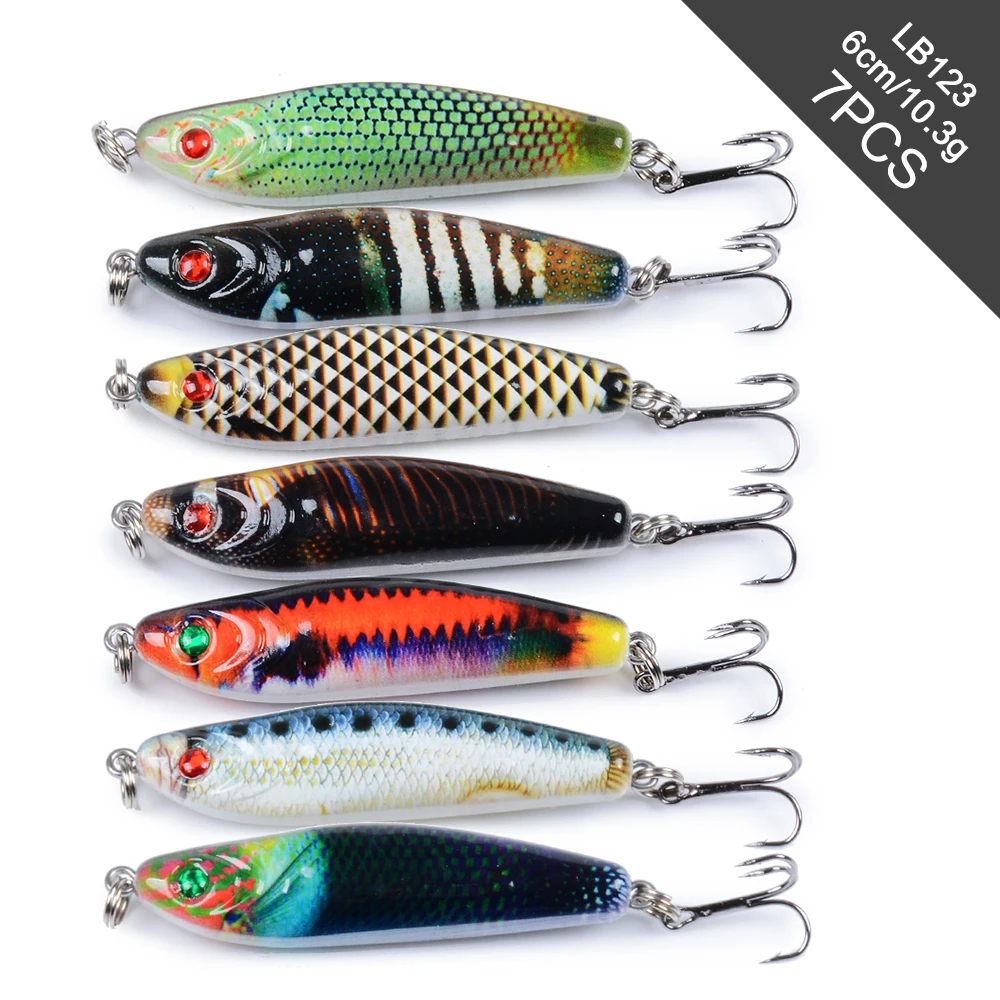 

7PCS Fishing Lures Set 5.8cm 13.5g VIB Fishing Lures with Treble Hooks 3D Eyes Lifelike Fishing Bait Artificial Hard Bait Lure