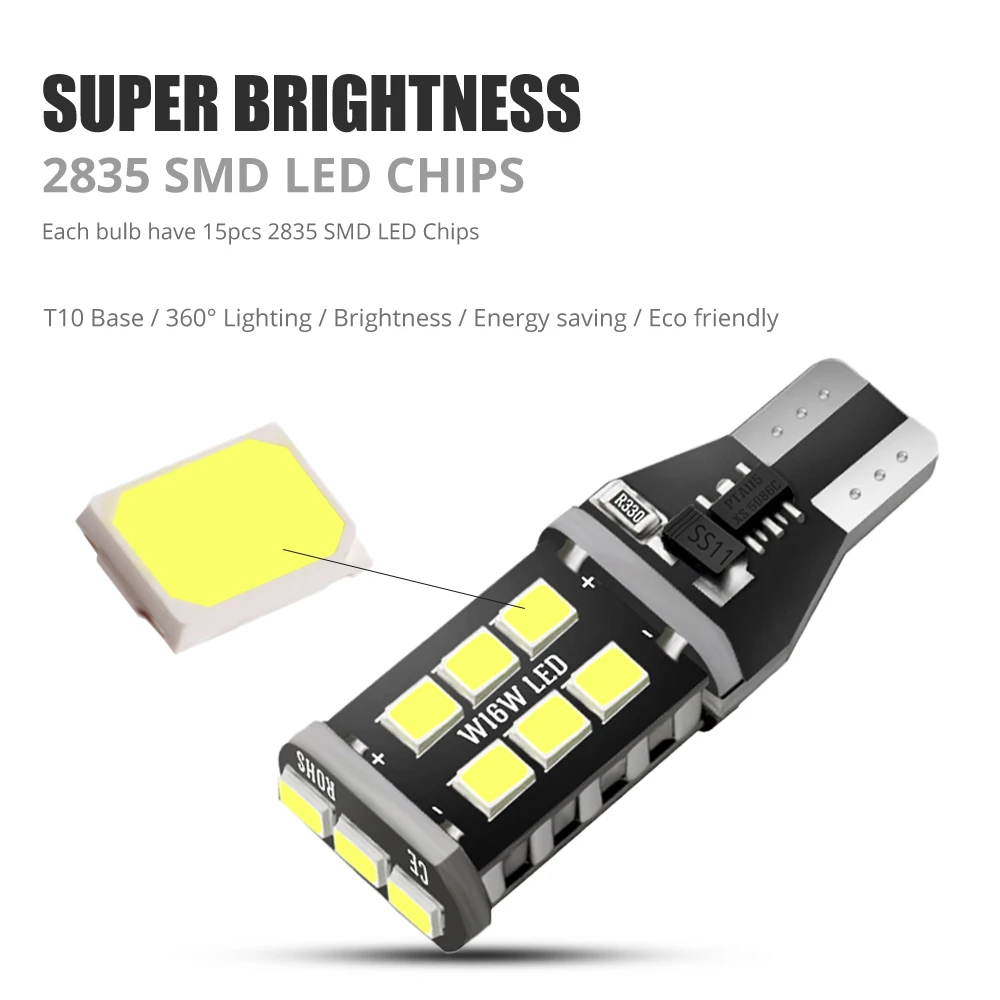 4 шт. T15 W16W светодиодный светильник 921 920 912 Canbus без ошибок запасной 2835 SMD 6000K белый