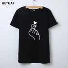 Женская футболка HETUAF, летняя футболка с графическим принтом в виде сердца и жеста, в Корейском стиле