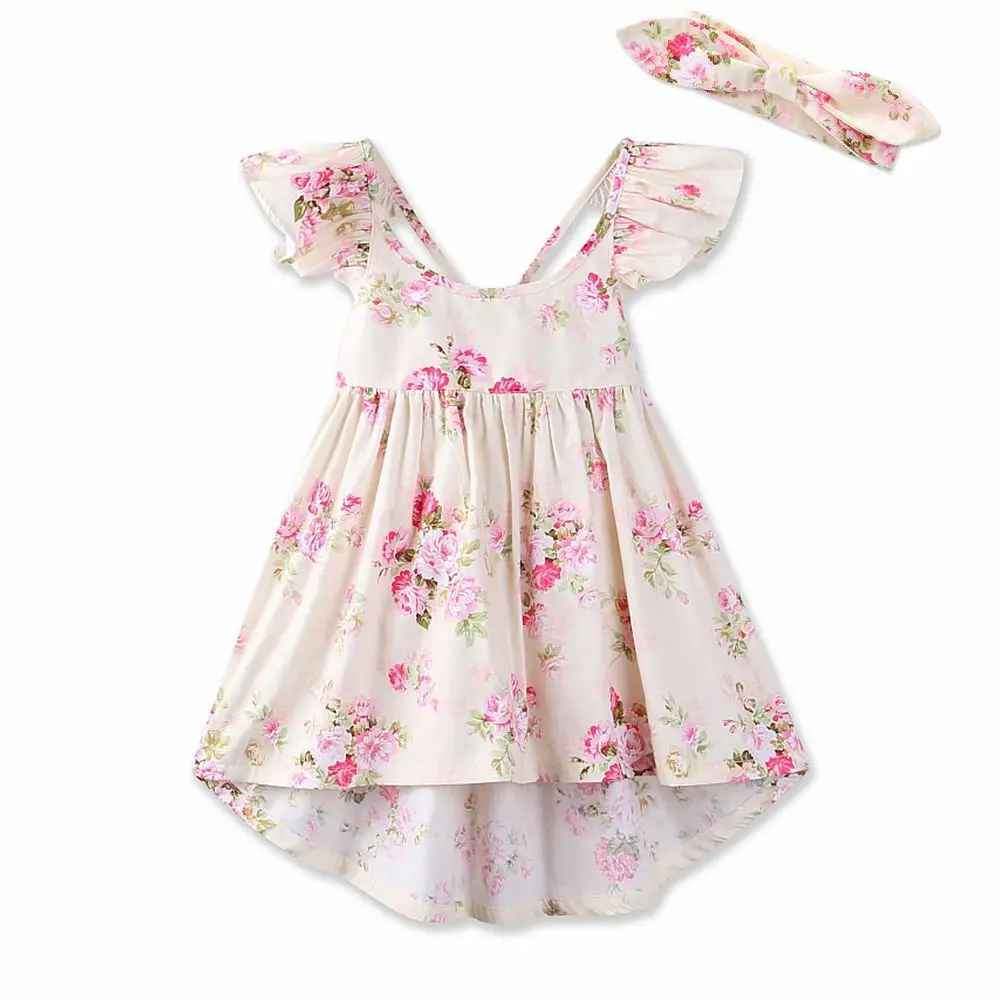 2021 Easter Girls Dress Kids Suspender Floral Princess with Headband Spring Holiday Dresses for | Детская одежда и обувь