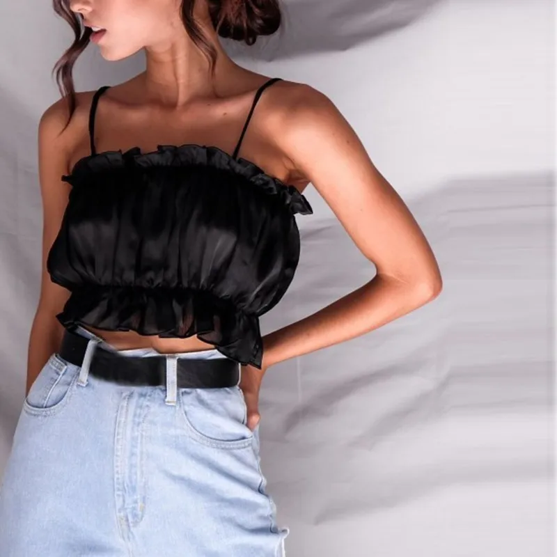 TWOTWINSTYLE сексуальные оборки открытые плечи кроп Топы женские без рукавов Туника