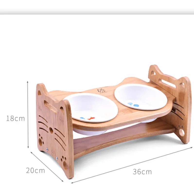 Деревянная миска для кормления домашних животных с бамбуковой рамой