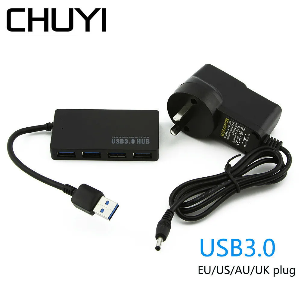 

USB HUB 3.0 4 Port Multi USB Splitter With AU/EU/US/UK External Power Adapter USB3.0 Hub Splitter For Macbook PC Accessories