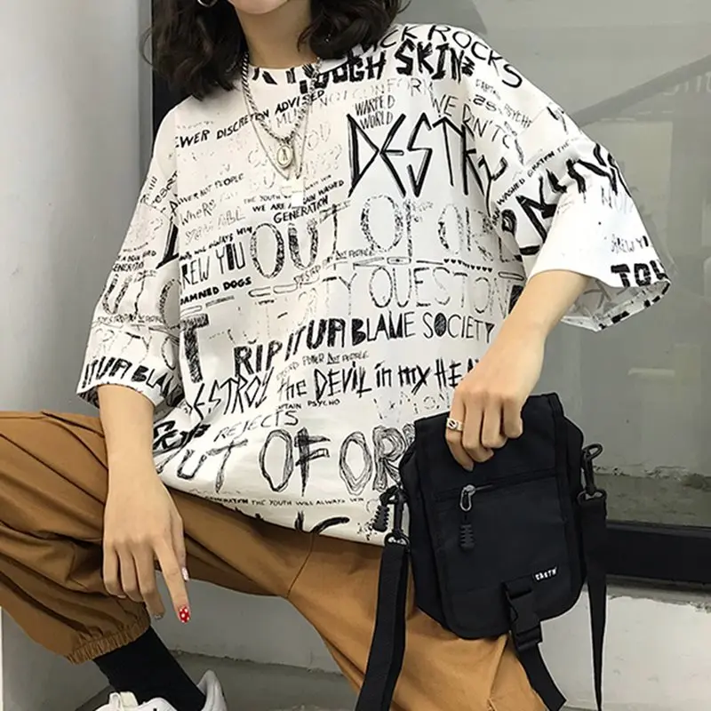 Пара футболка корейский 2019 Новый Harajuku Топ женские белые футболки с буквенным