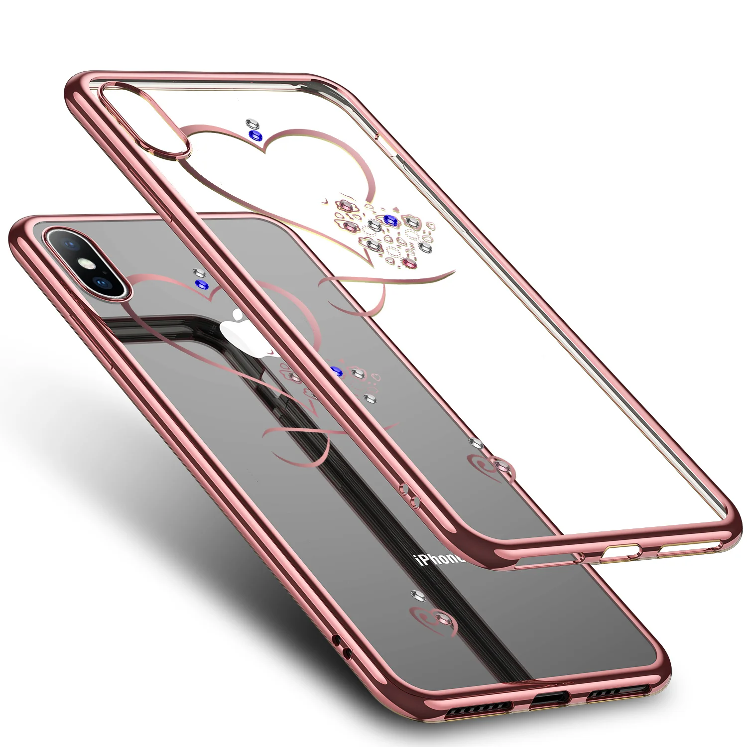 Роскошный чехол для телефона с бриллиантами и сердечками iphone XS MAX XR X покрытый