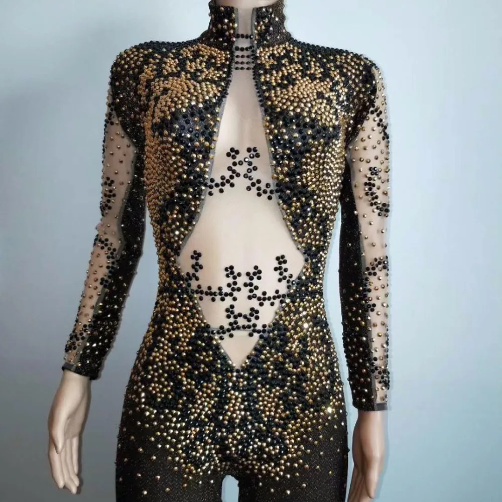 Женский прозрачный комбинезон черный сетчатый яркий серебристый | Женская