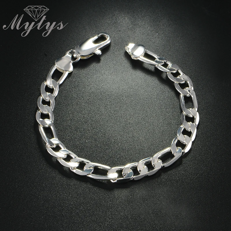 Mytys 8mm Wide 20cm Long Figaro Chain Bracelet Unisex Jewelry for Men and Women Simply White-Gold B1066 | Украшения и аксессуары