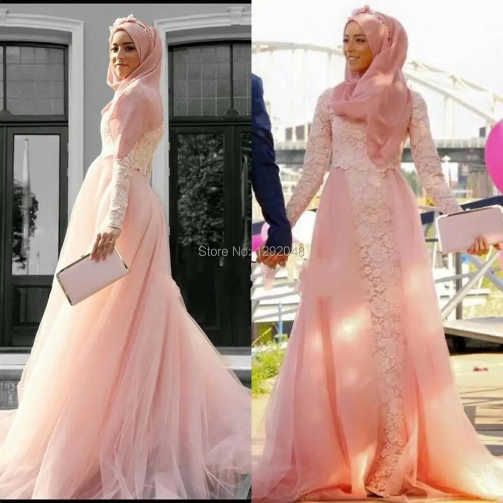 

YNQNFS ED12 With Hijab Muslim Gown Long Sleeve Lace Bridesmaid Dresses Abendkleider Arabic Dubai Style 2018 2019