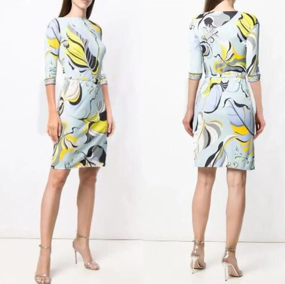 Новинка 2019 модное приталенное шелковое платье с рукавом до локтя и круглым