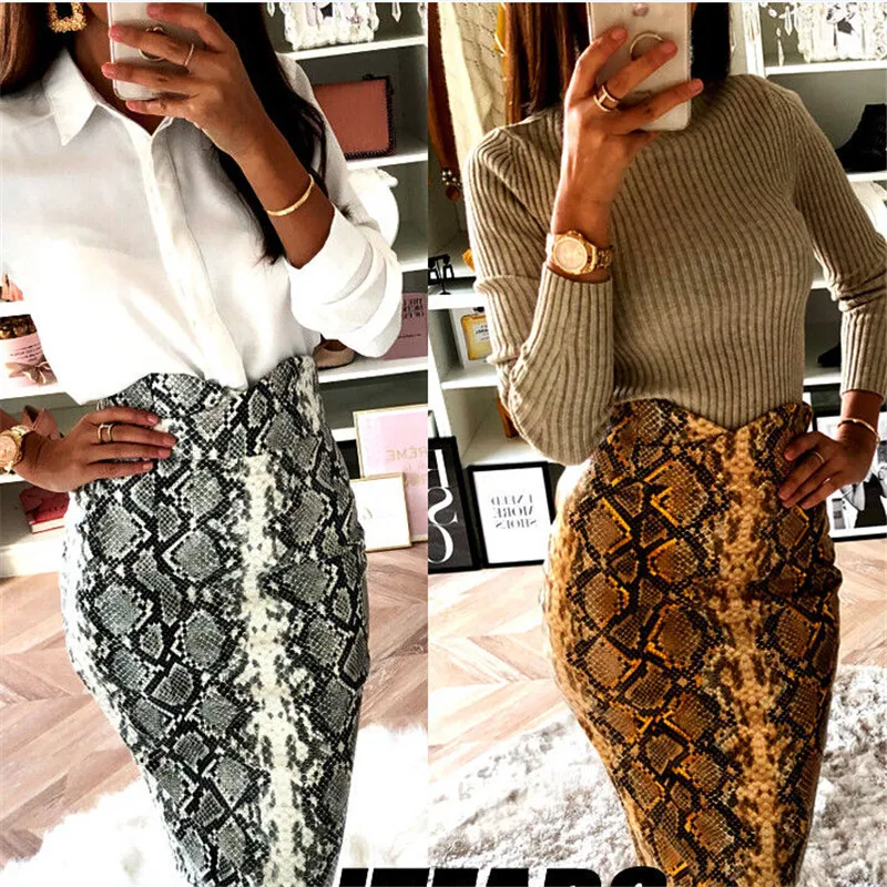 

Sexy Multi Color Snake Print Midi Pencil Skirt Women 2019 Fashion Elastic High Waist Office Lady Bodycon Skirts Saias faldas muj
