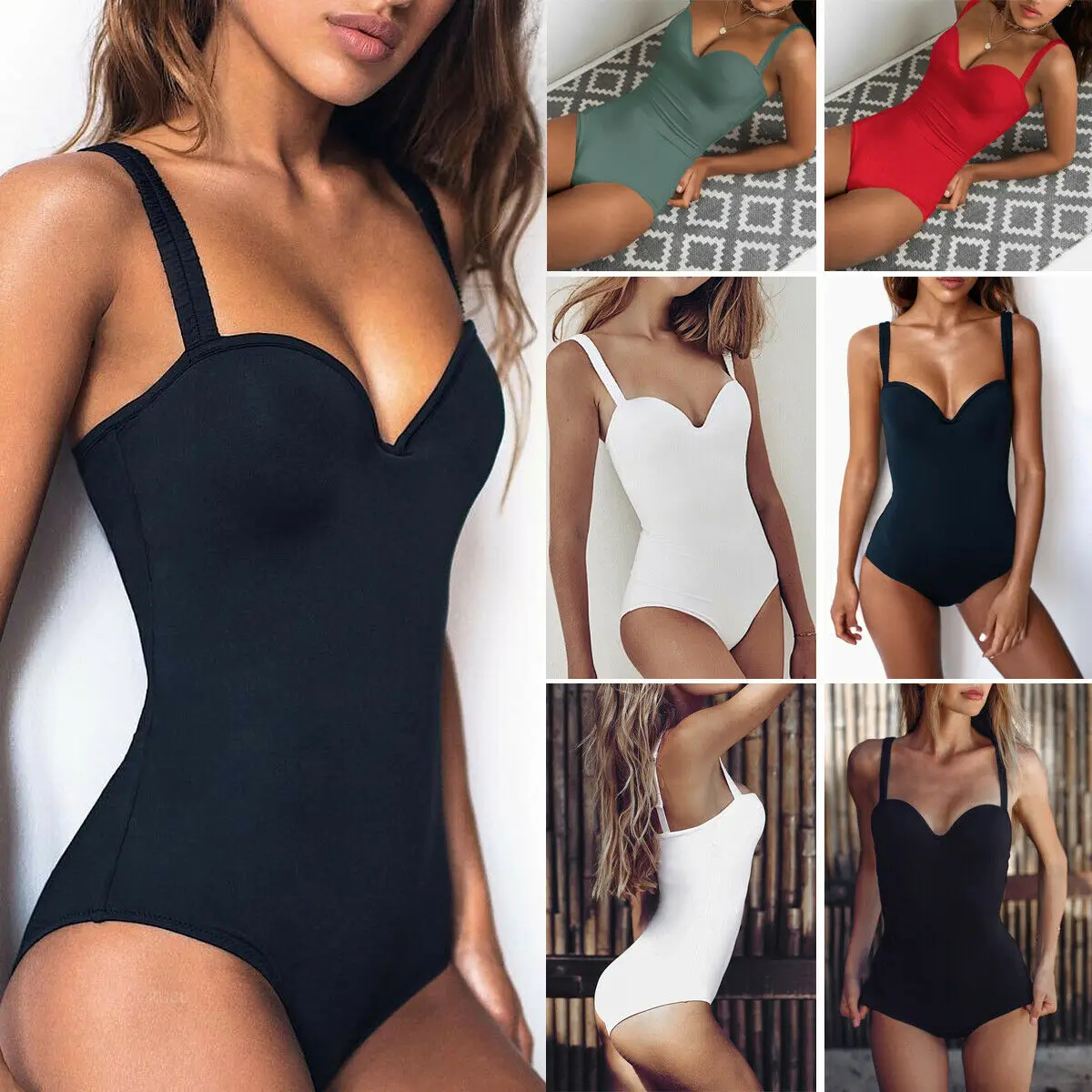 Новинка 2019 Хит Женский цельный купальник на бретелях Одноцветный пляжная одежда