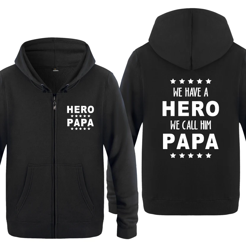 

PAPA Is A Hero Novelty Creative Gift Sweatshirts Men 2018 Mens Zipper Hooded Fleece Hoodies Cardigans
