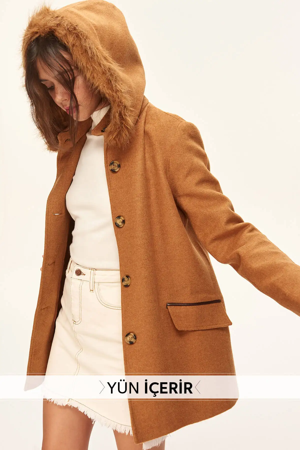 Trendyol Cachet меховое пальто с капюшоном Camel TCLAW19OI0011|Женские куртки| |