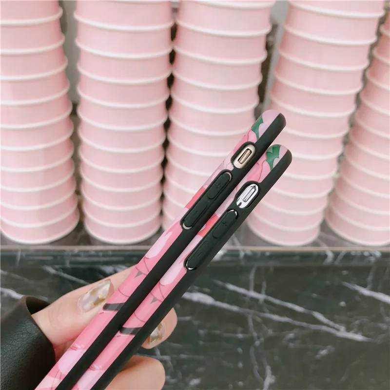 Kawaii японский розовый цветочный чехол для телефона iPhone 7 Puls 6S 8 X XS Чехлы MAX XR Мягкая