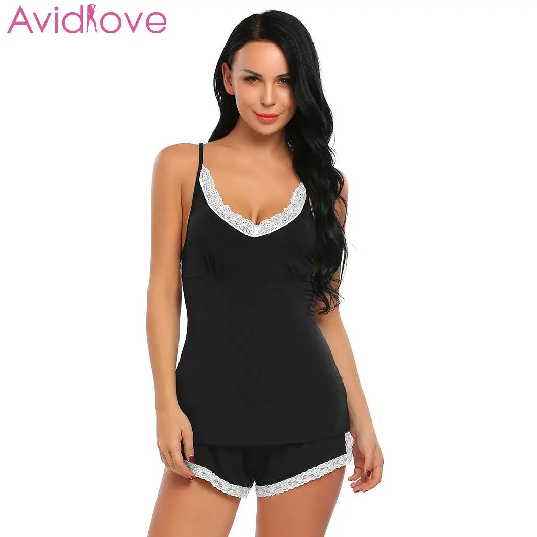 Avidlove женский пижамный комплект с кружевной отделкой без рукавов Сексуальное