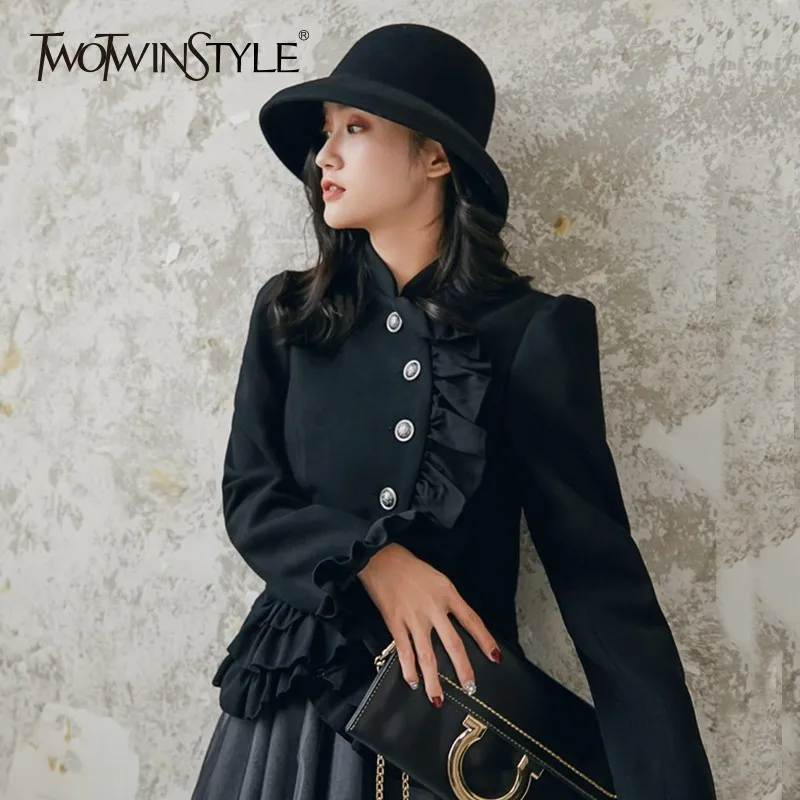 TWOTWINSTYLE необычный Блейзер пальто женские с расклешенным длинным рукавом пэчворк