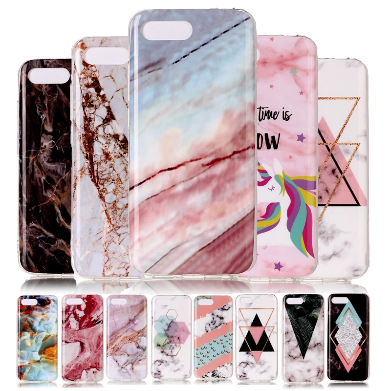 Honor 8X Marble Case For Huawei 8C 9 lite 10 Cover INS Style Unicorn Geometry Splice Pattern TPU Silicon |