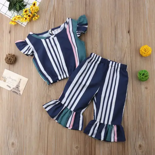 Новинка 2019 комплект одежды для маленьких девочек летние топы и расклешенные