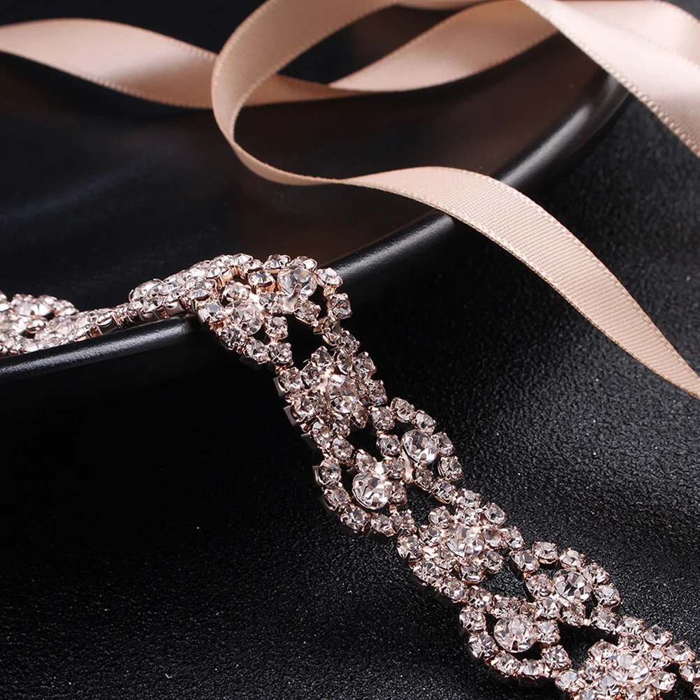 Women Belt Portable Crystal Rhinestone and Ribbon Bride Bridesmaid Wedding Dress (Rose Golden) | Аксессуары для одежды