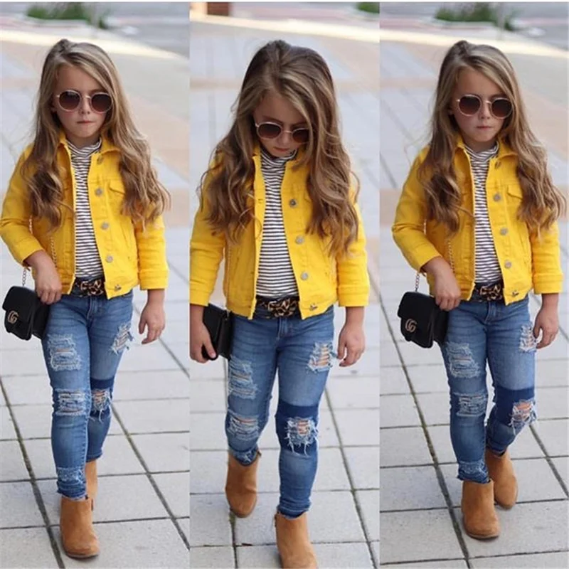 2019 New Arrival Baby Girl Toddler Kids Cool Jeans Outerwear Coat Denim Jacket Tops Outfits Children Fashion Girls Clothes | Детская