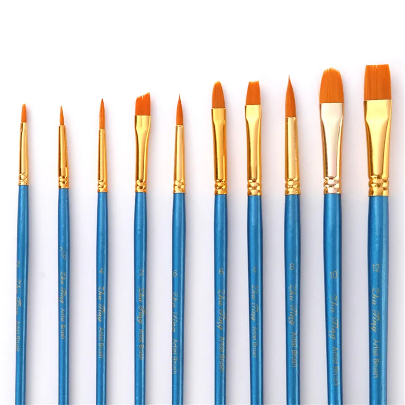 10Pcs Watercolor Gouache Paint Brushes Different Shape Round Pointed Tip Nylon Hair Painting Brush Set Drawing Art Supplies | Канцтовары