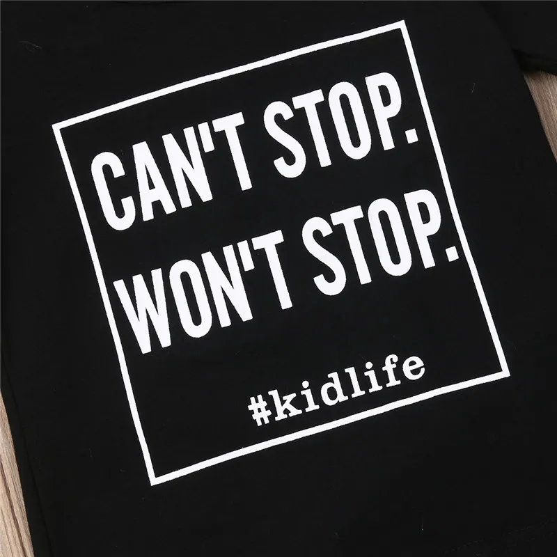 2-6T 2019 Boys Clothes Set Black Short Sleeve Tshirt Letter Print T-Shirts Tops Blue Knit Long Pants Outfits For Kids Girls | Детская