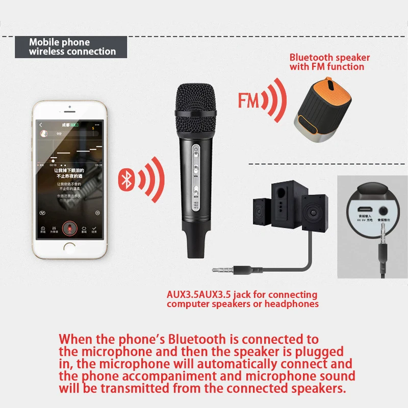 Проводной автомобильный радиомикрофон Bluetooth беспроводной караоке