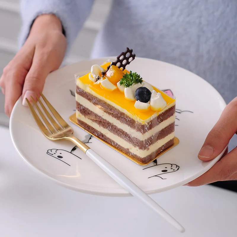 Керамическая тарелка с мультяшным котом креативная кухонная Милая Белая стейк