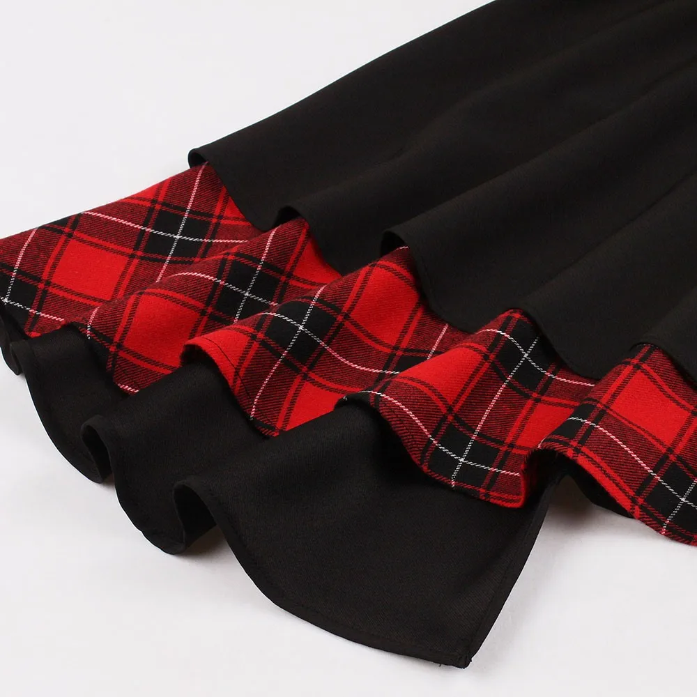 Vintage Dresses Women Patchwork Plaid Asymmetric Hem Elegant Club Casual Black Street Rockabilly Swing Chic Female Sexy Dress | Женская