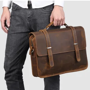 Мужская деловая сумка в стиле ретро, кожаный портфель Crazy Horse, мужской портфель для ноутбука, мужской атташе, портфель
