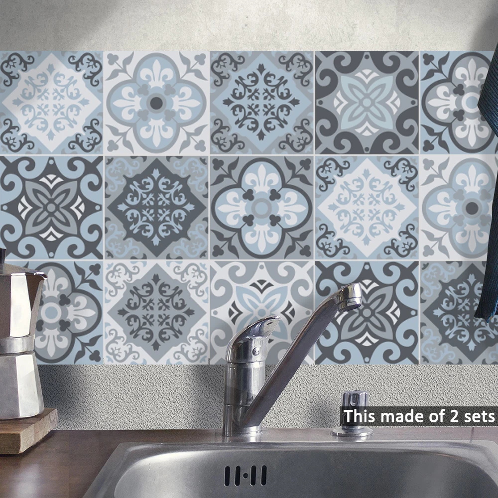15*15cm/20*20cm Blue&ampGrey Mediterranean Geometry DIY PVC Waterproof Self Adhesive Furniture Bathroom Tile Sticker TS058 | Дом и сад