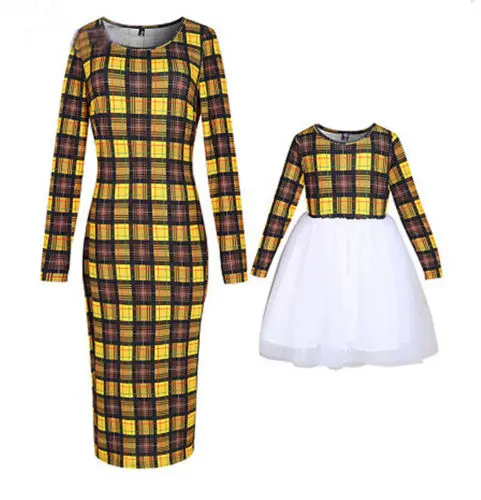 Hot Family Mathing Dress Mother and Daughter Matching Plaid Long Sleeve Girls Outfits Clothes Dresses Sundress | Мать и ребенок