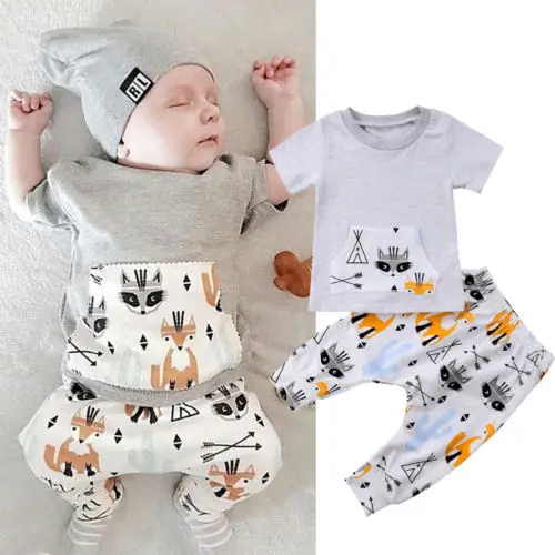 Newborn Toddler Kids Baby Boy Cartoon Fox Outfit Clothes T-shirt Tops Pants Legging |