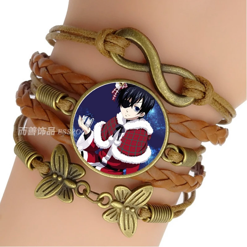 Винтажный вязаный кожаный браслет черный Батлер Монстр фант Себастьян михаелис