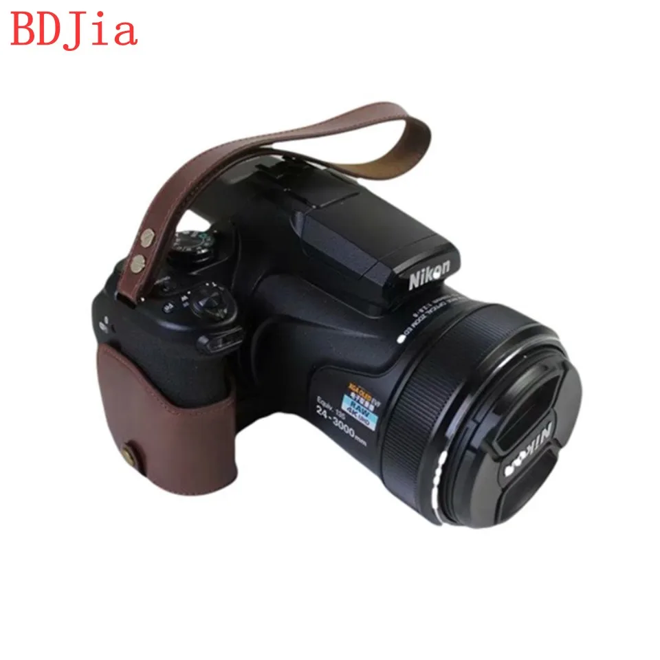 Новейшая модная сумка для камеры чехол Nikon P1000 искусственная кожа половинный