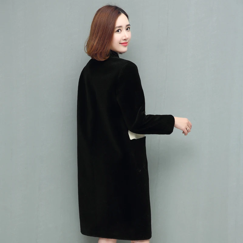 Sheep Sheared Coat Elegant Red Winter Women Faux Fur Jacket Coats Female Sheepskin Outerwear Fashion Button Mujer Parka PJ345