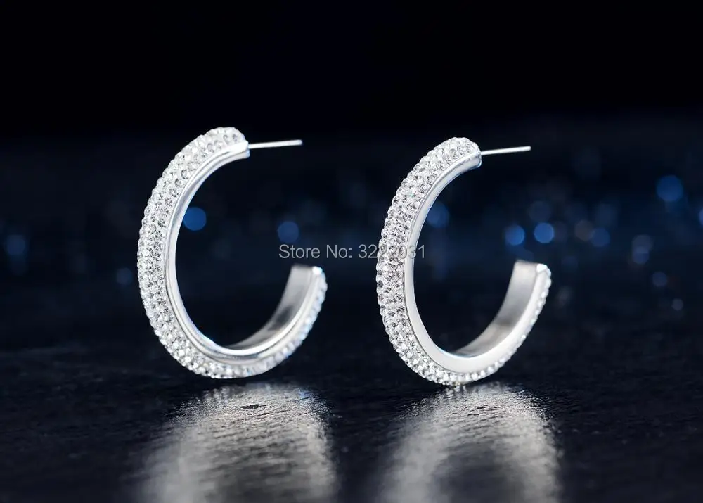 Stainless Steel Women Crystal Pave Setting Earring High Quality Girls Austria Jewelry 2019 Summer Princess Earrings New | Украшения и