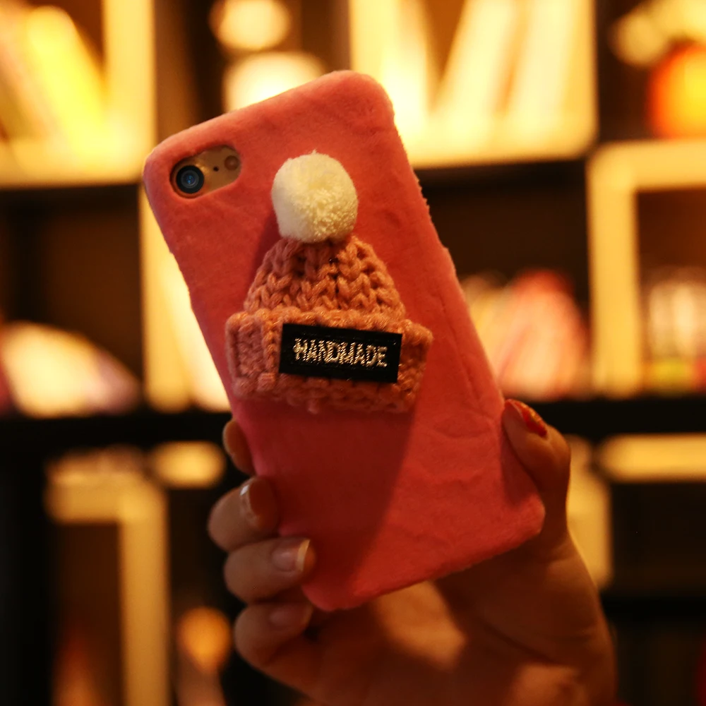 Пушистый чехол KISSCASE ручной работы с шапкой для iPhone X 8 7 6S 6 Plus XS Max XR милый меховой