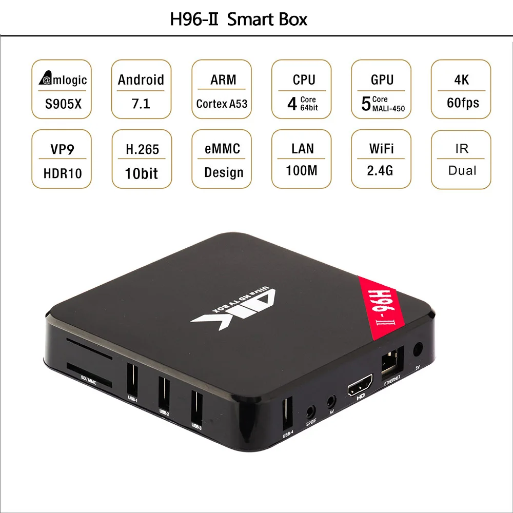 OPQ-H96-Ii Android 7 1 Smart Tv Box Amlogic S905X четырехъядерный Wifi 2 4G 4K видео медиаплеер для Netflix Youtube