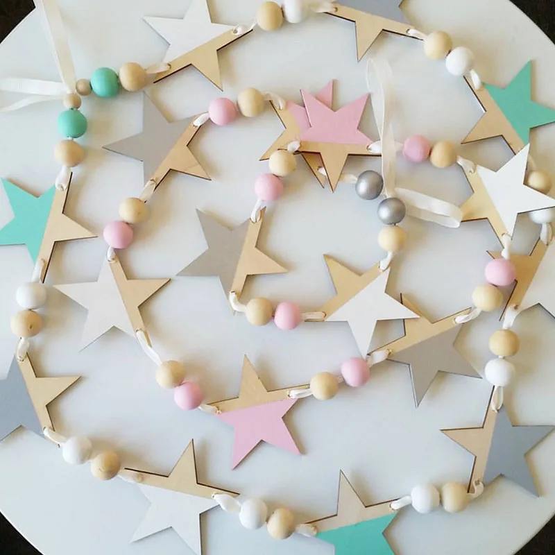 INS скандинавском Стиль Деревянная звезда бусины гирлянды домашний декор для