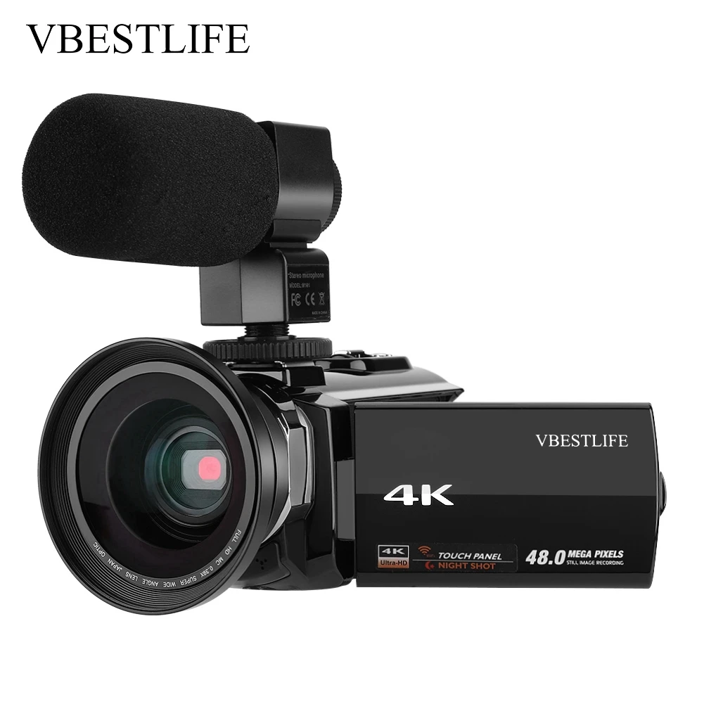VBESTLIFE 4K 48MP WiFi цифровая видеокамера с широкоугольным макросъемным внешним