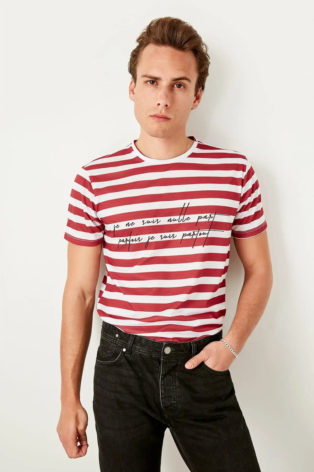 Trendyol Бургундия Мужская Цифровая печатная Футболка TMNSS19TX0019|Футболки| |