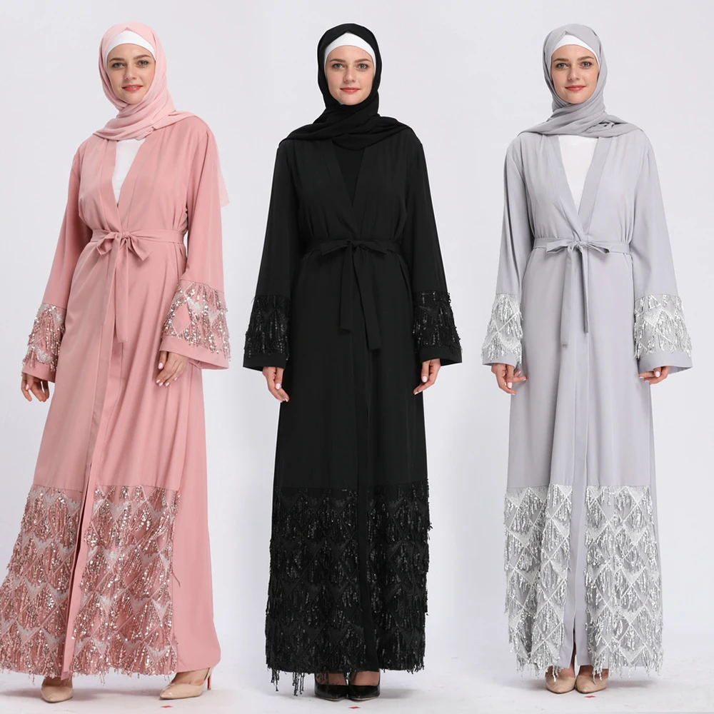 Мусульманское Платье макси с пайетками Nida Abaya длинное платье-кардиган халат