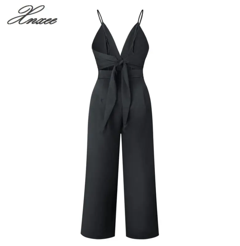 

Women Summer Casual Jumpsuits Strap Backless Bow Hollow Out V Neck Sexy Party Jumpsuit Bodycon Long Overalls