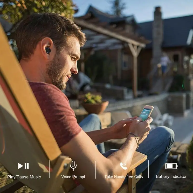 Bluetooth наушники True Беспроводной стерео со встроенным HD Mic зарядный чехол