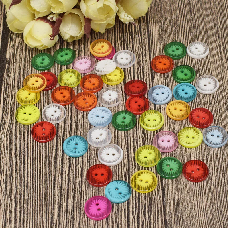 13mm 50Pcs Transparent Flower Painting Buttons Resin Multicolour Button for Clothing Sweing Decorative | Дом и сад