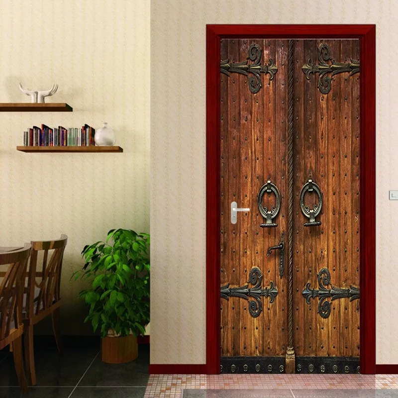 Self Adhesive Simulation retro wooden door stickers Fashion creative porch study decorative Home Decoration | Дом и сад