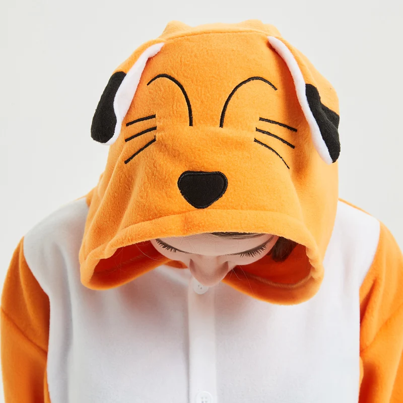 Дропшиппинг мягкого лисьего Kigurumi Onesie животных мультфильм пижамы оранжевый белый